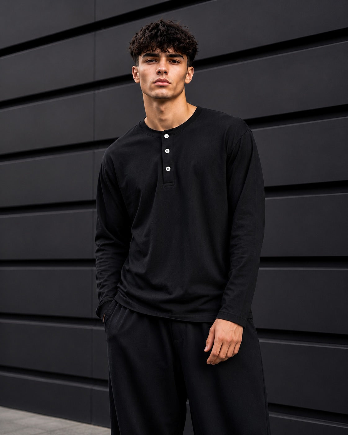 Premium Men's Black Long Sleeve Henley Collection
