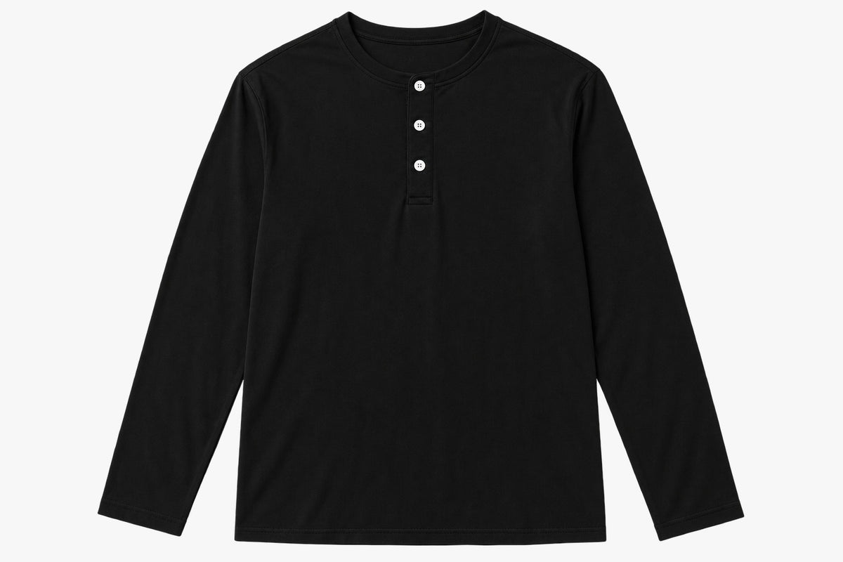 Men's Black Long Sleeve Henley Shirt | Premium Casual Fit