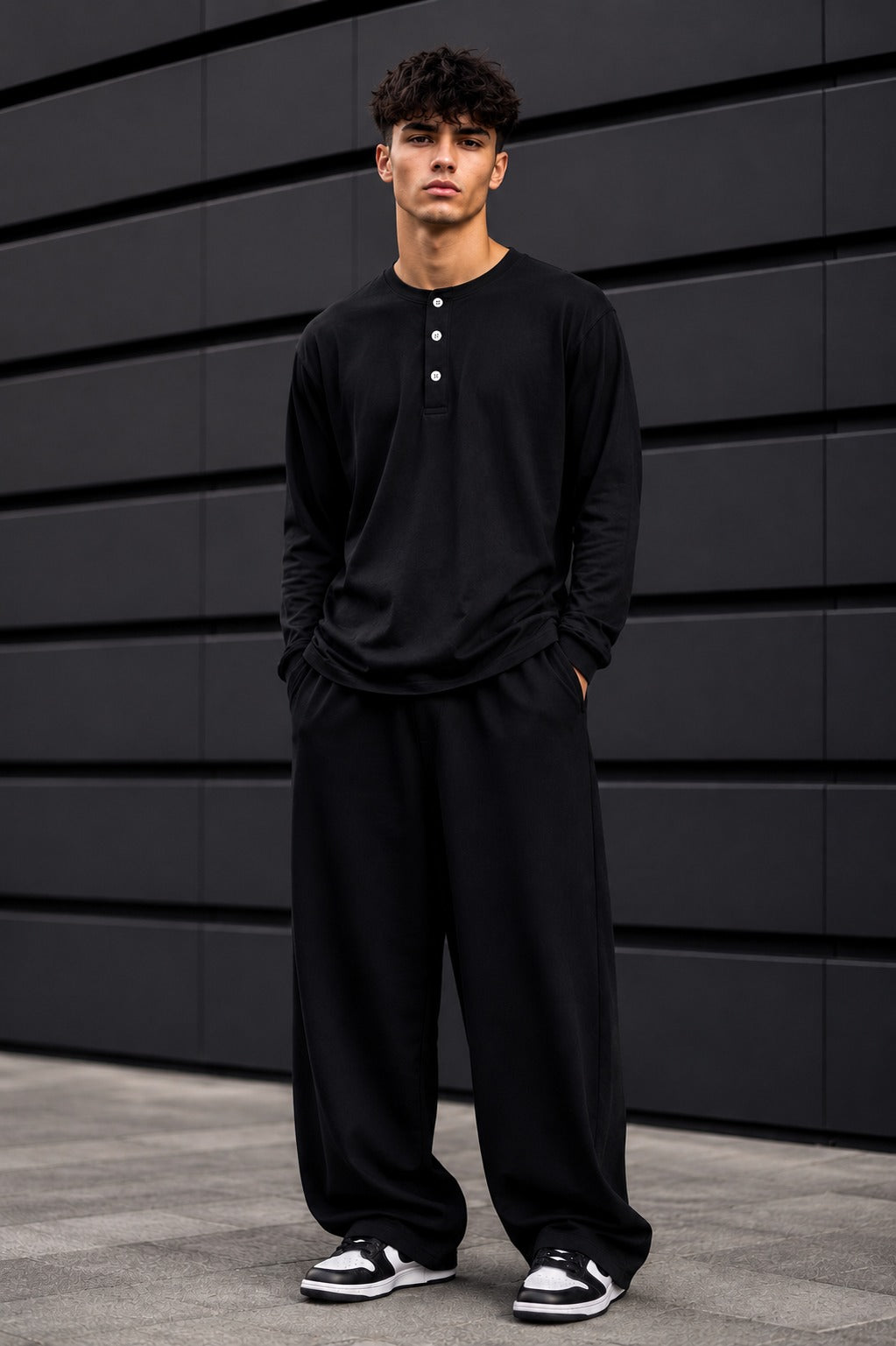 Men's Black Long Sleeve Henley Shirt | Premium Casual Fit