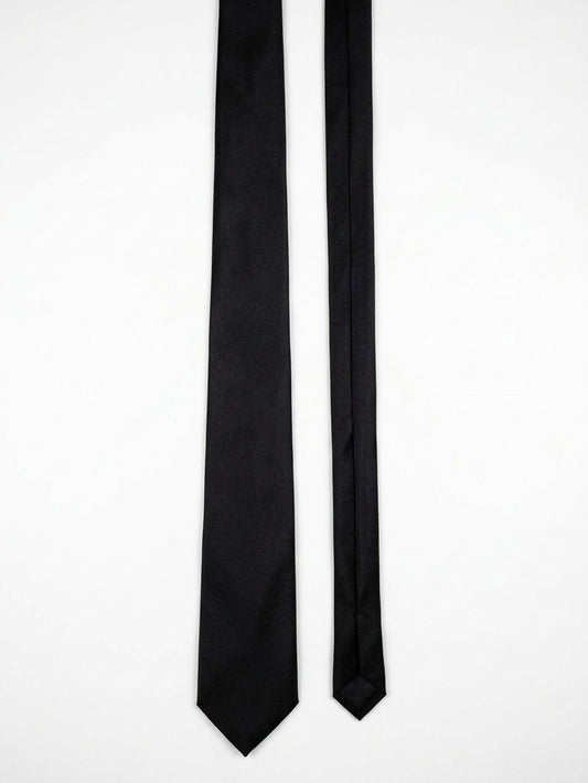 Two black neckties laid flat side by side on a plain white background.