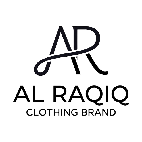 A black stylized 'AR' monogram logo above the text 'AL RAQIQ' and 'CLOTHING BRAND' on a plain white background.